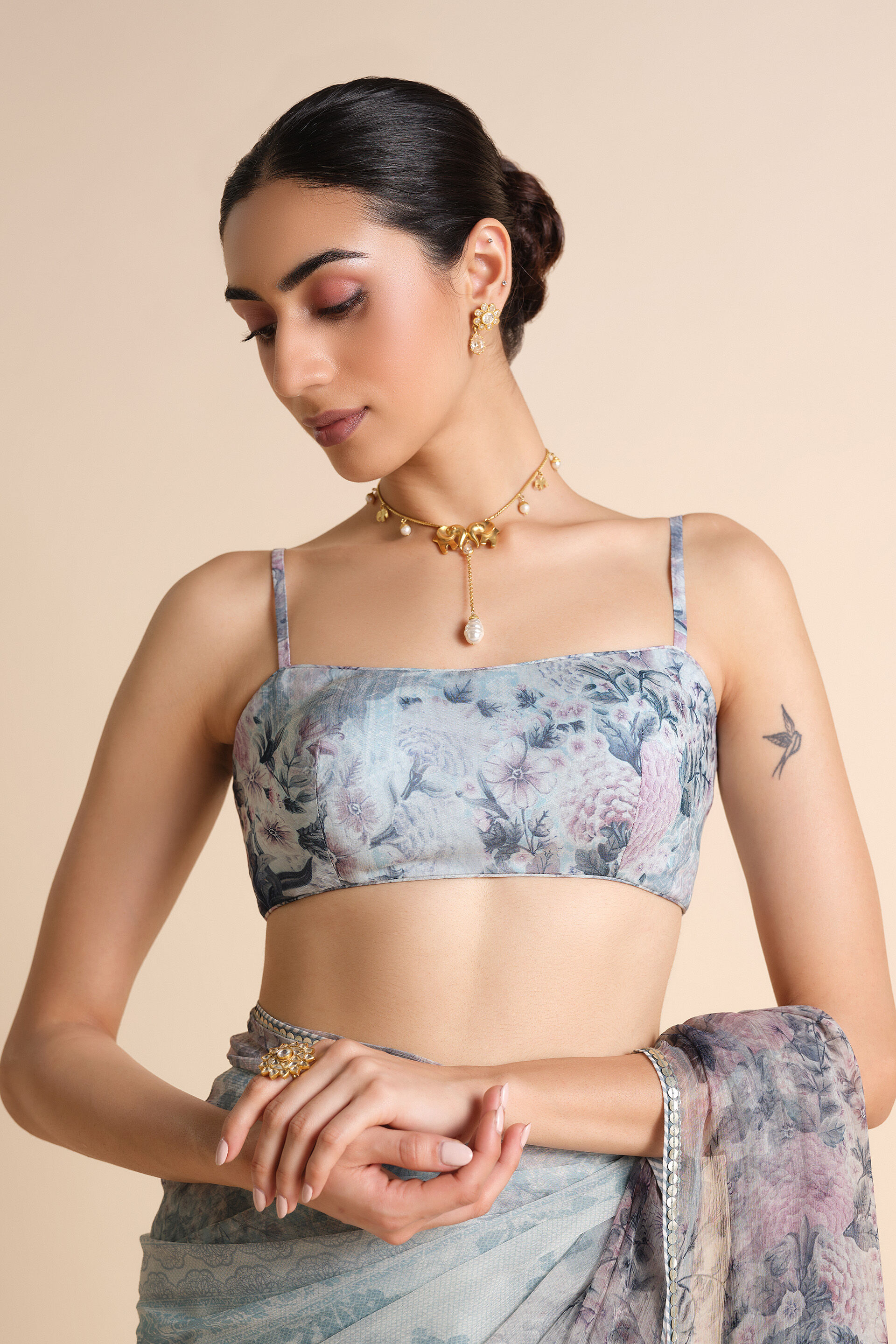 Flores Chiffon Saree - Powder Blue, Powder Blue, image 7